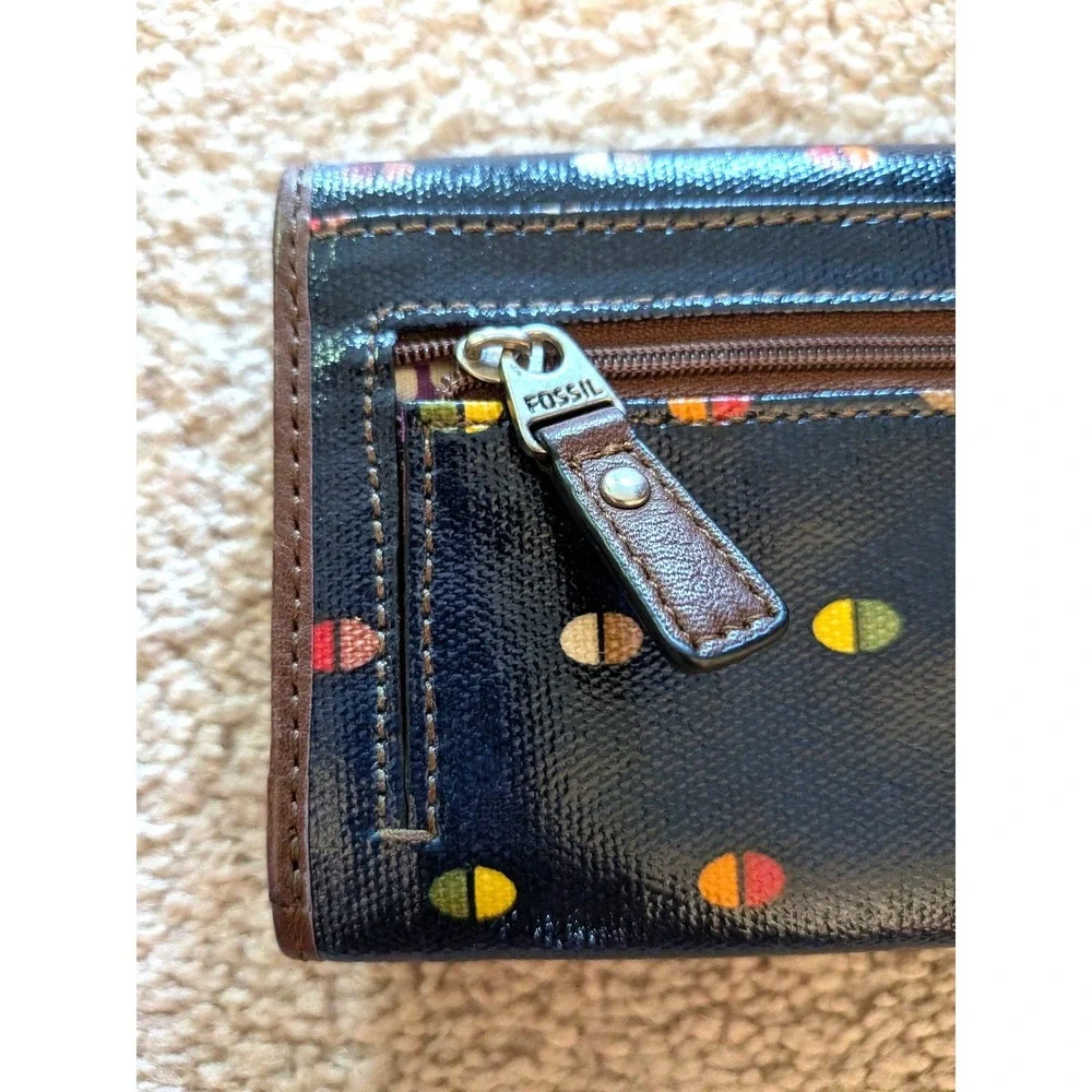Fossil Key-Per Navy Blue Polka Dot Coated Canvas Clutch Wallet